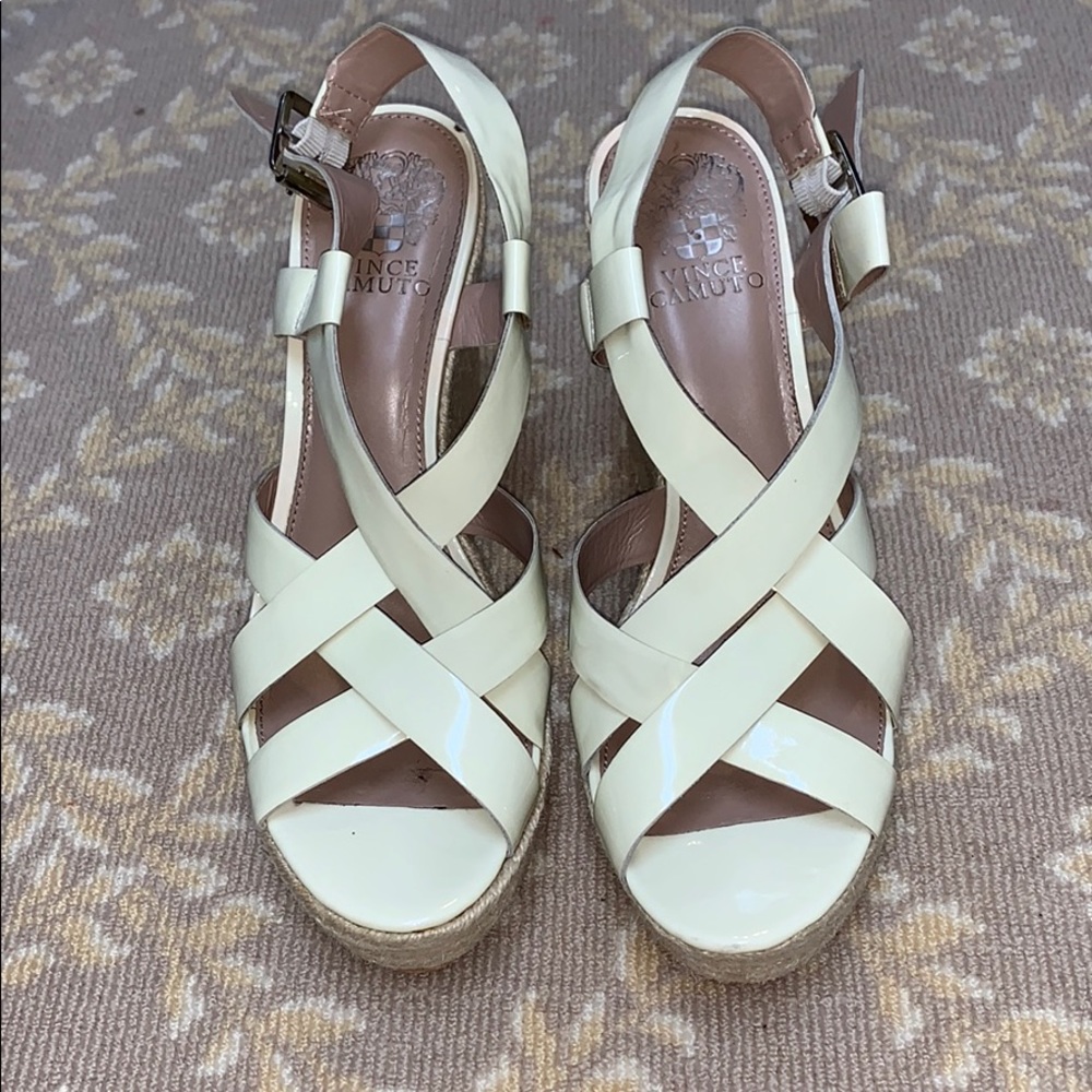 vince camuto white strappy wedge